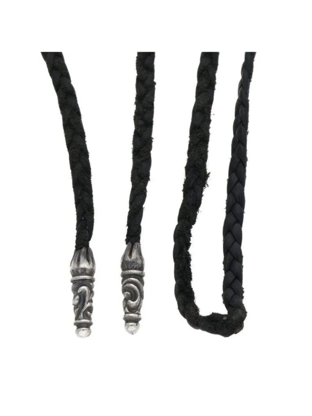 Chrome Hearts Leather Braid Scroll Silver Necklace